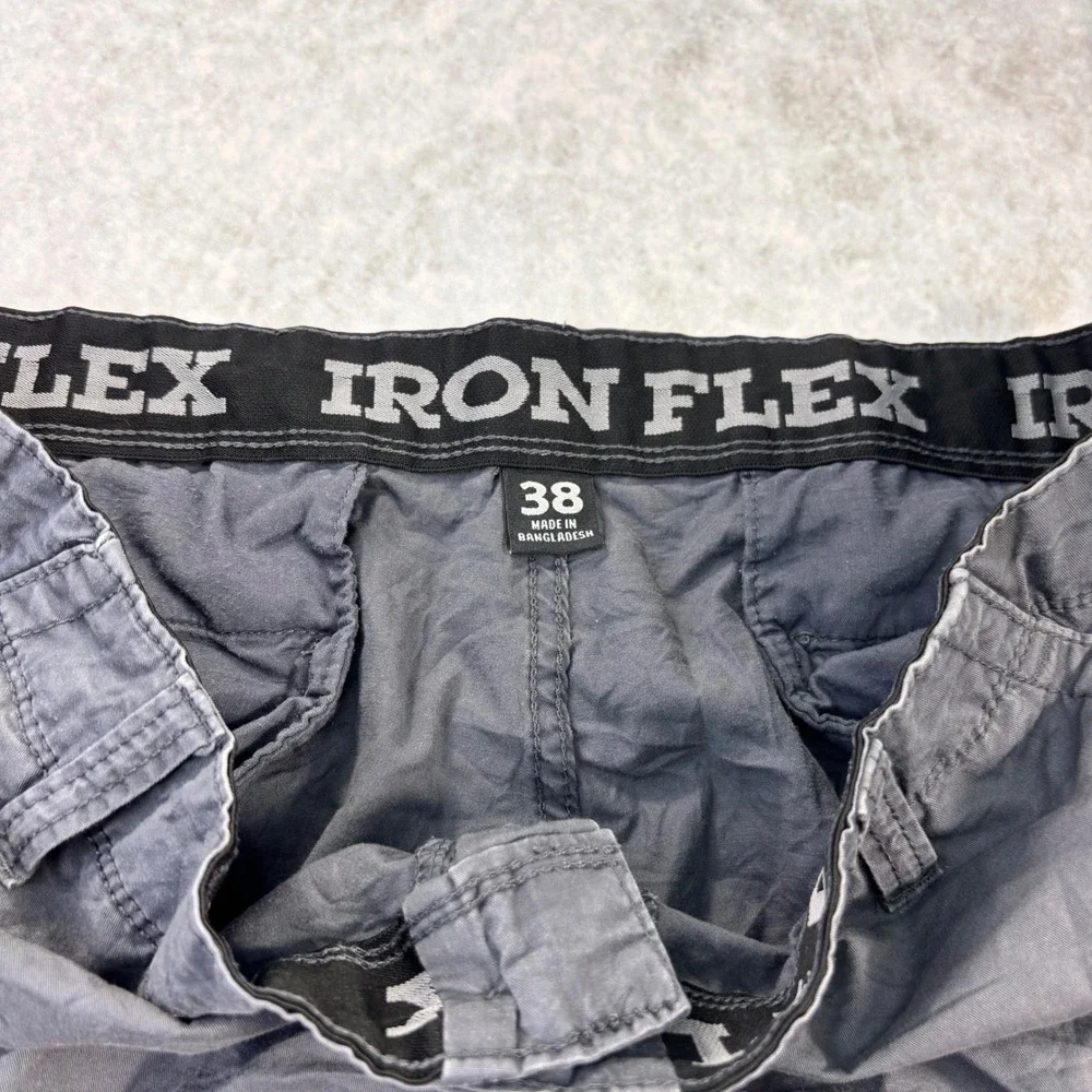 Iron Flex Mens 38 Gray Cargo Shorts Baggy Multi Pocket Utility Y2K Skater Grunge